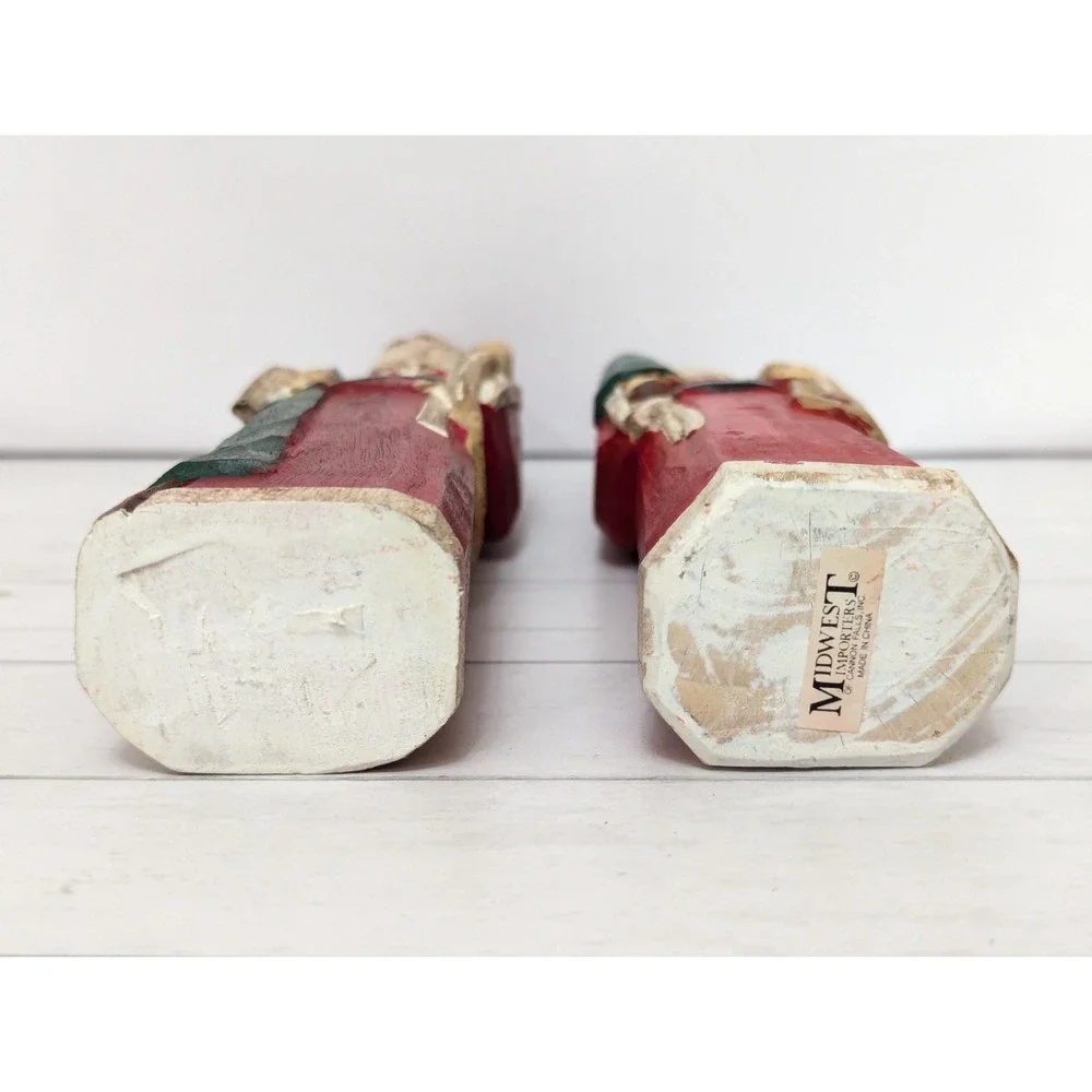 MIDWEST CANNON FALLS Carved Wooden Santa Set of 2 Folk Art Primitive Christmas